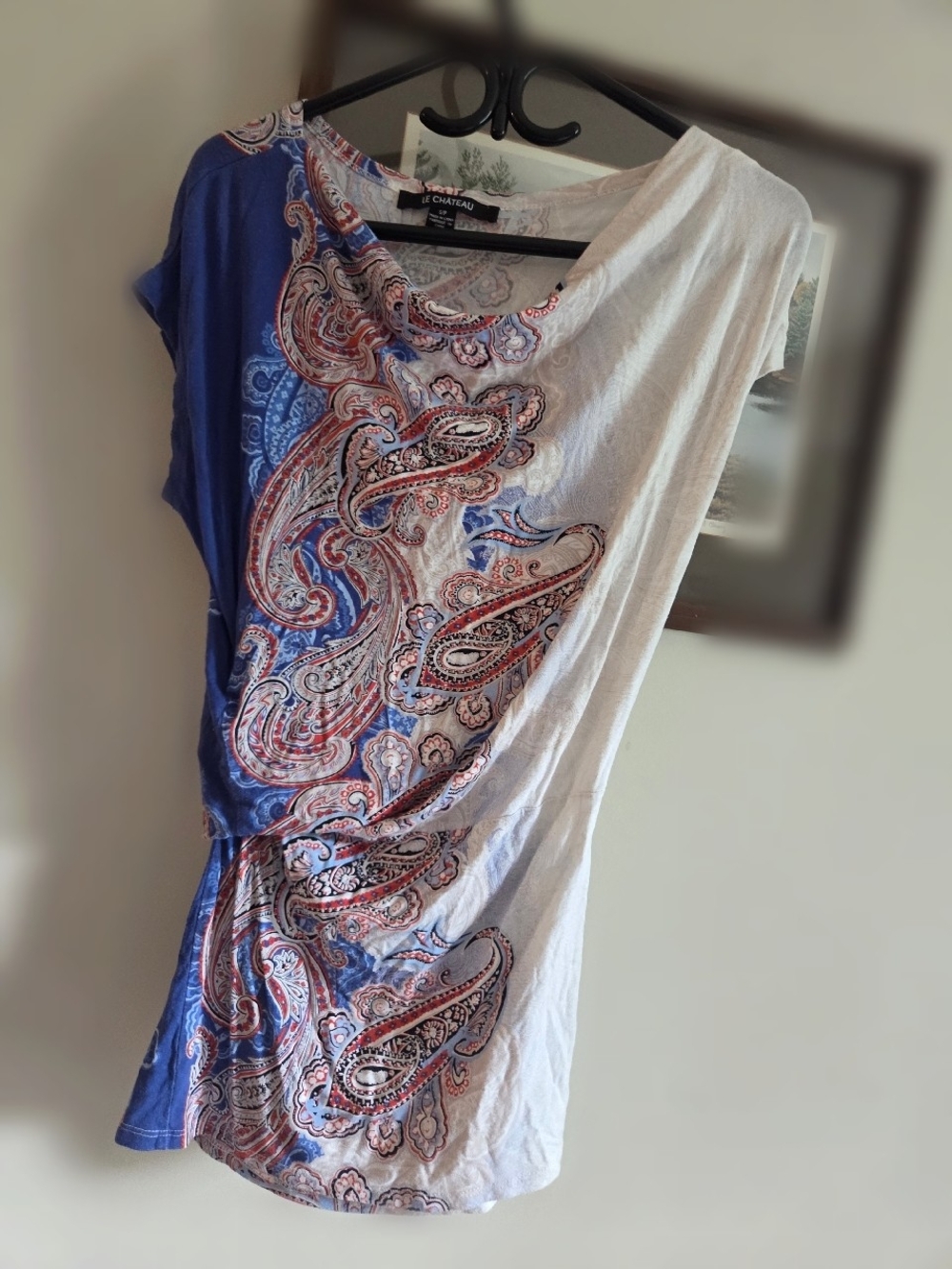 le chateau Blue and White Paisley Drape Tunic